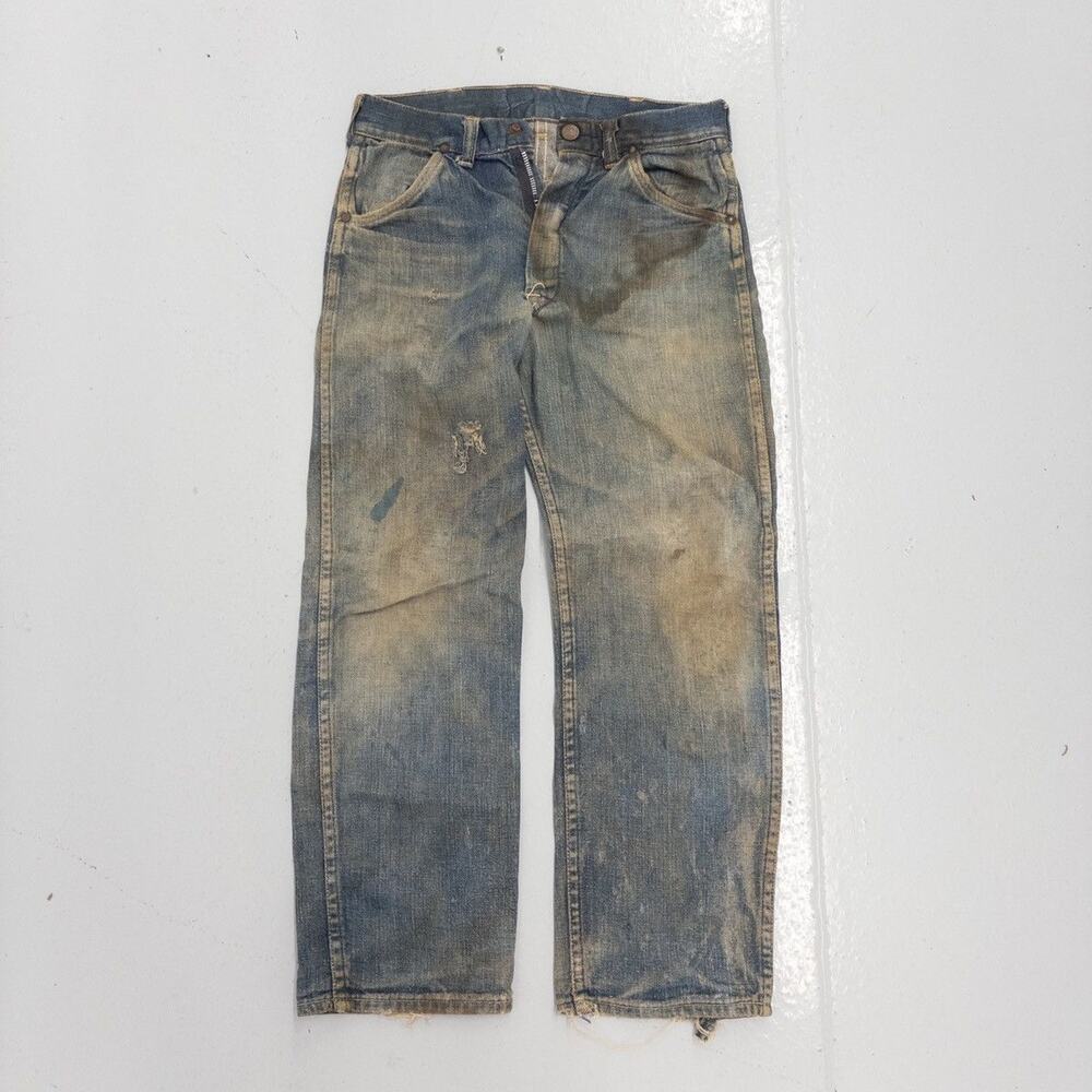Vintage 60s Blue Distressed Workwear Jeans 23x23